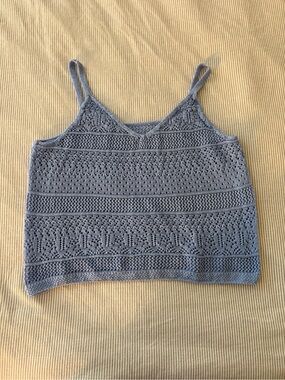 Light Blue Knit Crochet Tank Top - Women